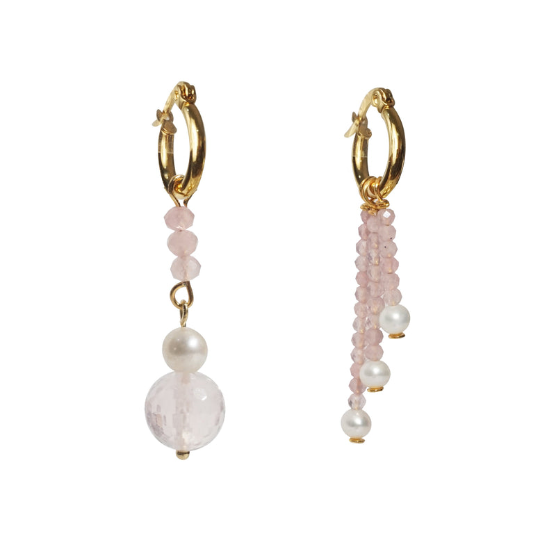 Asymmetrical Rose Quartz and Freshwater Pearl